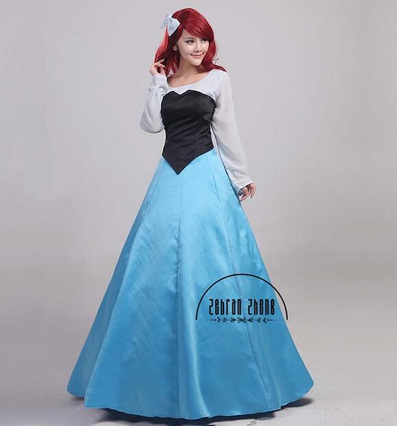 Ariel Blue Dress Princess Cosplay Costume For Women Halloween Costumes Dress Custom Made Free Shipping