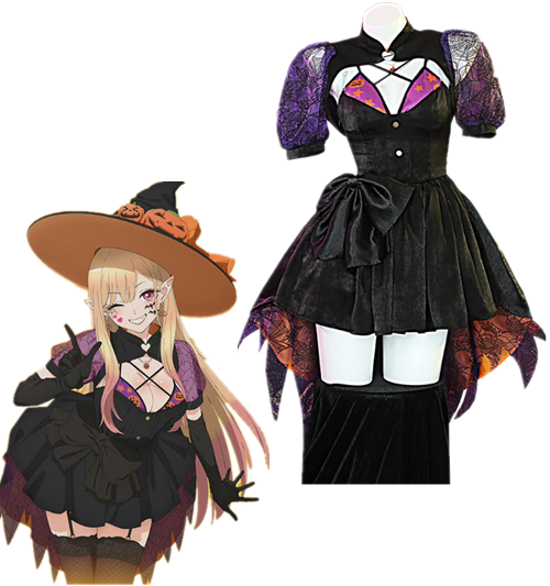 Kitagawa Marin Cosplay Costume Anime My Dress-Up Darling Cosplay Maid Skirt Halloween Black Dress Full Set Pumpkin Hat