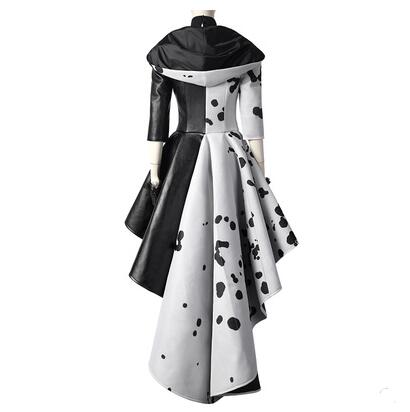 New Movie Cruella Cosplay De Vil Costume Halloween Christmas Carnival Clothing Black White Fashion Outfit For Adult Women
