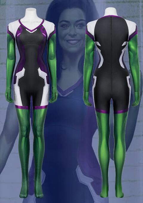 She Hulk Cosplay Costume Superhero She-Hulk Bodysuit Jumpsuit Halloween Party Outfit Tights Zentai 3D Style