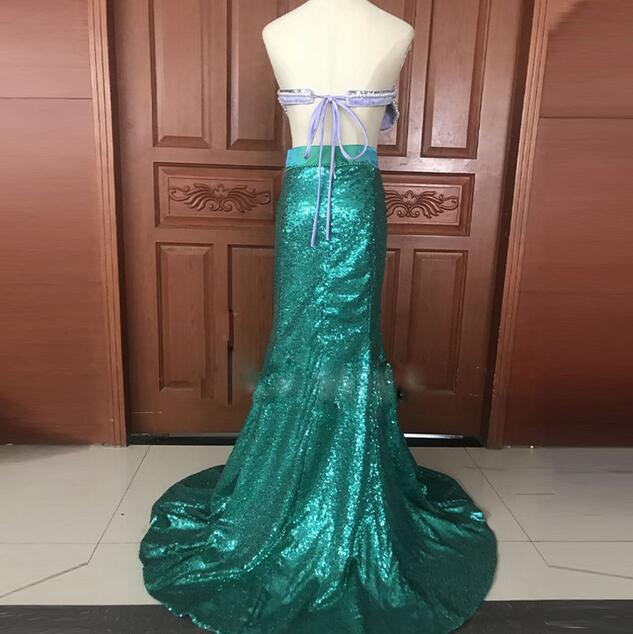 New Arrival Ariel Costume Fancy Halloween Green Dress Sexy Purple Princess Bra Top Performance Party