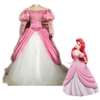2022 New Style Ariel Princess Cosplay Costume Pink Dress Long Sleeve With Pearl For Adult Women Halloween Party