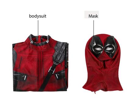 Movie Deadpool Cosplay Costume Kids Red Bodysuit Set Wade Winston Wilson Cosplay Halloween Rave Party Costume