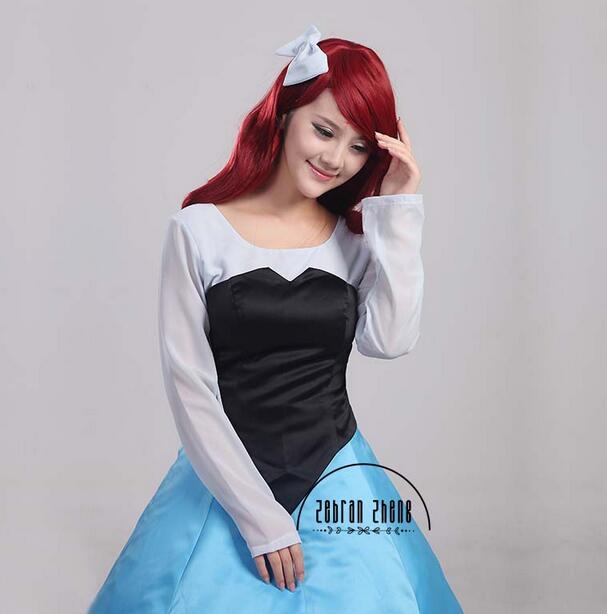 Ariel Blue Dress Princess Cosplay Costume For Women Halloween Costumes Dress Custom Made Free Shipping