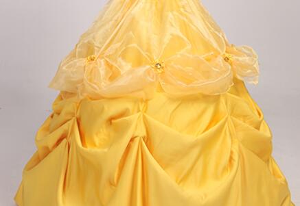 Free Shipping Belle Golden Costume For Women Party Girl Long Cosplay Dress Cos Custom Made
