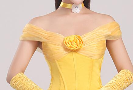 Free Shipping Belle Golden Costume For Women Party Girl Long Cosplay Dress Cos Custom Made