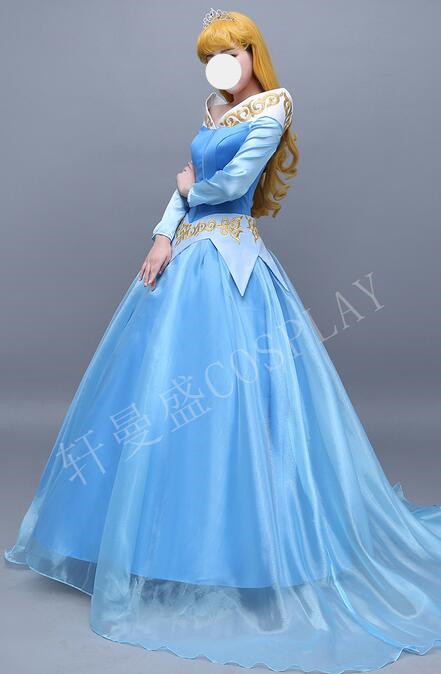 Free Shipping Princess Aurora Coaplay Costume Blue Dress For Women Halloween Party Costume Dress Custom Made