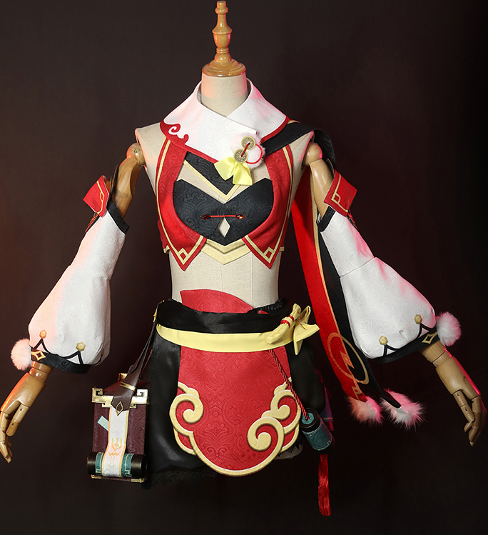 Anime Genshin Impact Yanfei Game Suit Hat Bag Shoes Uniform Yan Fei Cosplay Costume Wig Halloween Party Outfit for Women