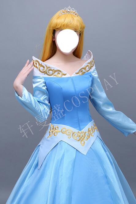 Free Shipping Princess Aurora Coaplay Costume Blue Dress For Women Halloween Party Costume Dress Custom Made
