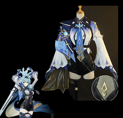 Genshin Impact Eula Lawrence Cosplay Costume Halloween Carnival Wave Flower Knight Funny Costume Glove Jewelry Anime Cosplay Wig