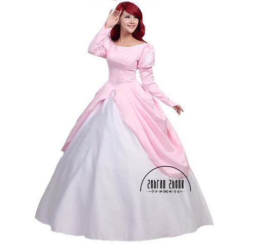 Princess Ariel Pink Dress Cosplay Costume For Adult Women Halloween Party Custom Made