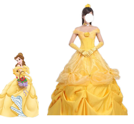 Free Shipping Belle Golden Costume For Women Party Girl Long Cosplay Dress Cos Custom Made