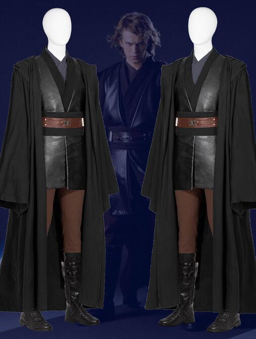 Anakin Skywalker Cosplay Costume Star Superhero Wars Costume Outfit with Black Long Cloak Adult Men Cosplay Costume Custom Size