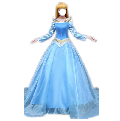 Free Shipping Princess Aurora Coaplay Costume Blue Dress For Women Halloween Party Costume Dress Custom Made