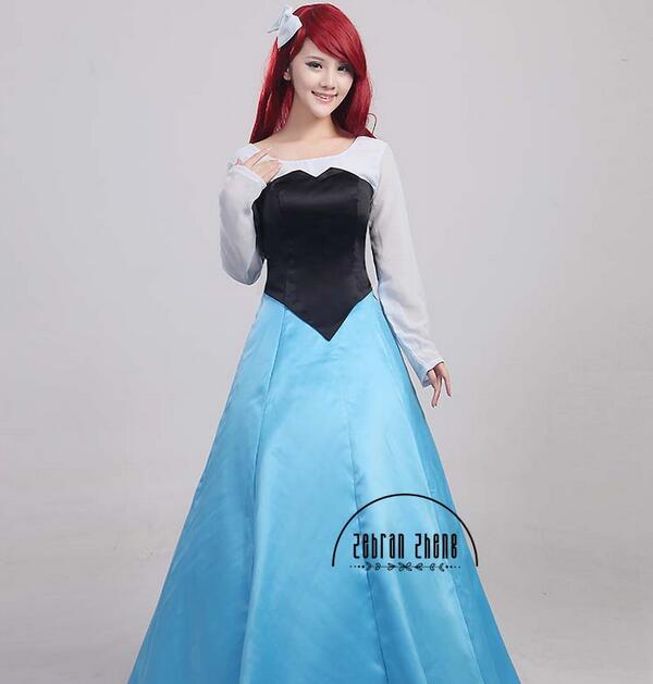 Ariel Blue Dress Princess Cosplay Costume For Women Halloween Costumes Dress Custom Made Free Shipping