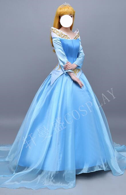 Free Shipping Princess Aurora Coaplay Costume Blue Dress For Women Halloween Party Costume Dress Custom Made