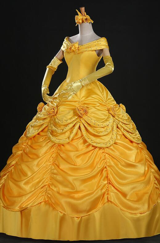 Top Quality Princess Belle Dress Luxury Crystal Cosplay Costume Dress For Women Halloween