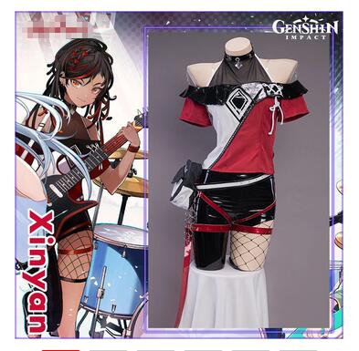 Game Genshin Impact Fanart Band Ver. Xinyan Cosplay Costume Xin Yan Party Role Play Outfit Full Set