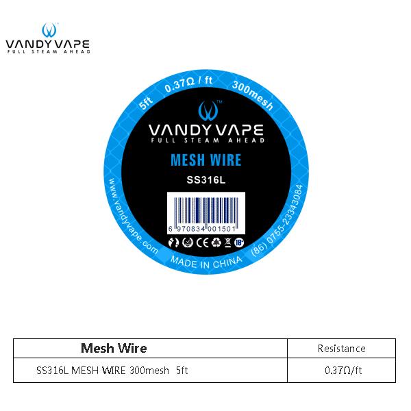 Authentic Vandyvape Kanthal SS316L Mesh Wire 300 mesh 0.37ohm 5Feet