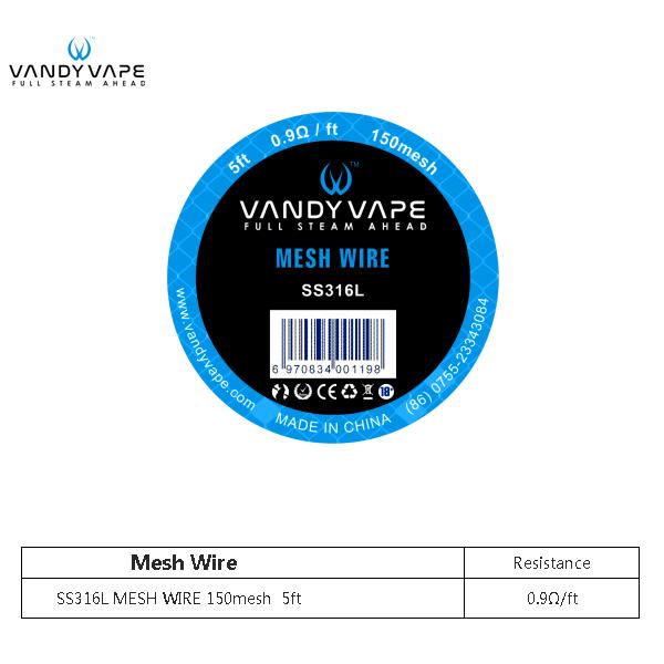 Authentic Vandyvape Kanthal SS316L Mesh Wire 150 mesh 0.9ohm 5Feet