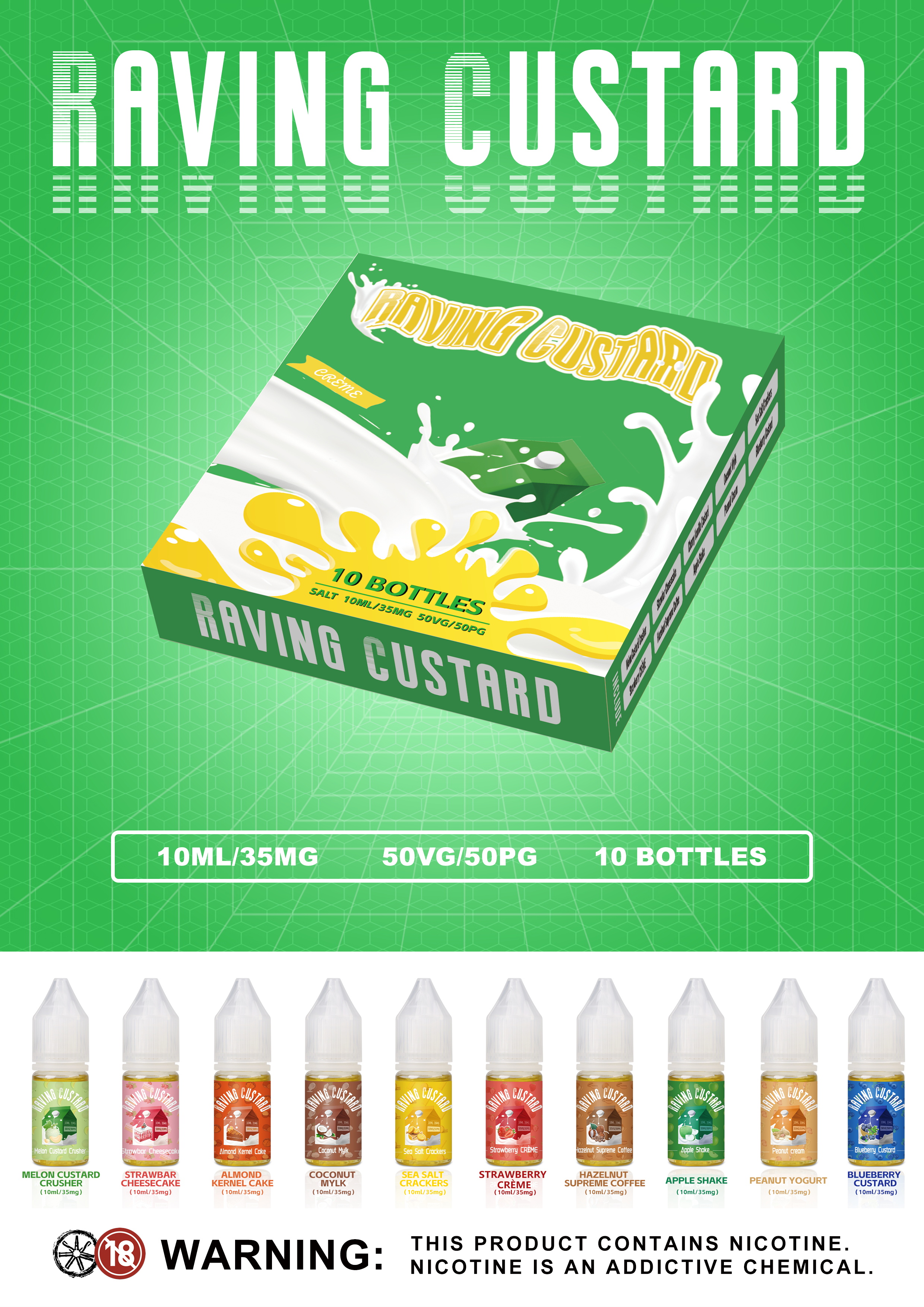 Authentic ASMODUS RAVING CUSTARD E-juice Gift Box 10 Flavors/Pack
