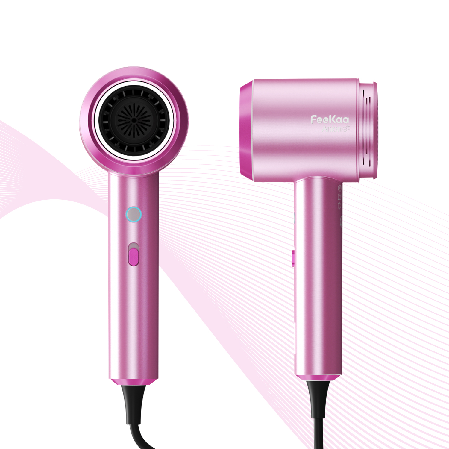 Lonic Hair Dryer, Feekaa Fast Drying Blow Dryer, 100 Million Negative Ion, Low Noise Lightweight Blowdryer for Shiny Hair, with Rotating Magnetic Nozzle, for Travel, Dog & Curly Hair, Purple Pink
