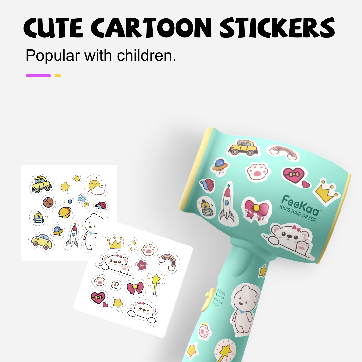 Kids Hair Dryer, FeeKaa Kids Blow Dryer for Girls, Baby Hair Dryer, Low Noise Gentle Heat for Baby Skin, Gift for Children's Birthday, Christmas Gift for Kids, Baby Shower