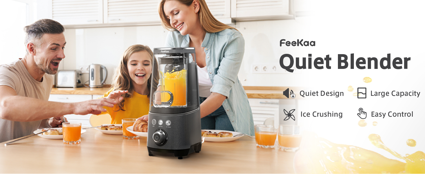Feekaa Quiet Blender for Shakes and Smoothies, with Low Noise Soundproof  and 44oz Tritan Jar, Quiet Blenders for Kitchen, Juice Blender for Fruit  and Vegetable, Ice Crush, Black 