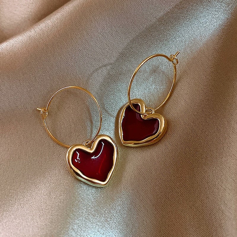 Enamel Red Heart Pendant Earrings
