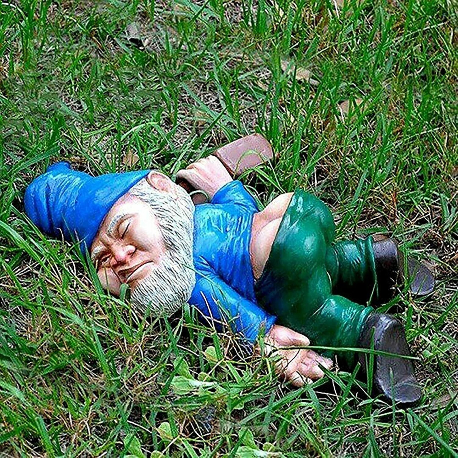 Funny drunken garden gnome