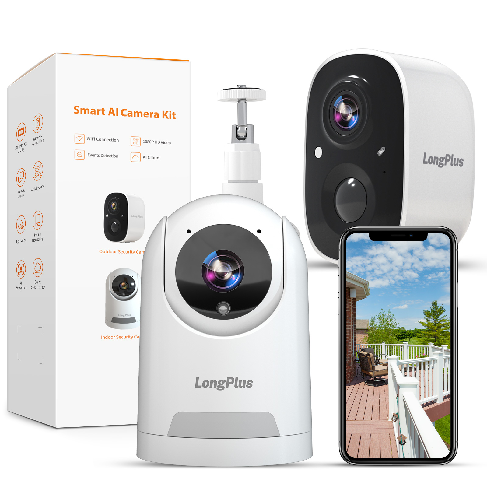 LongPlus® B1 Wi-Fi Security Camera for Home Security (2 Pack)