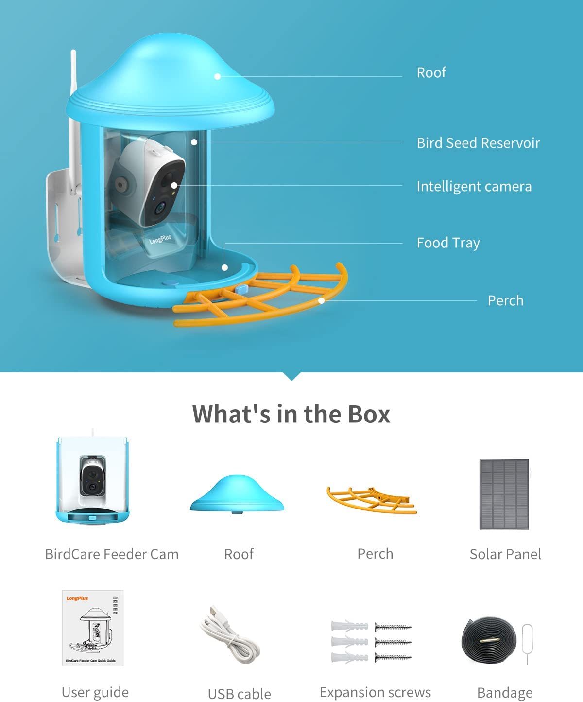 【AI BirdCare】2023 New!HOT! 2.0 Version Unique Patent Design Smart Bird Feeder Camera
