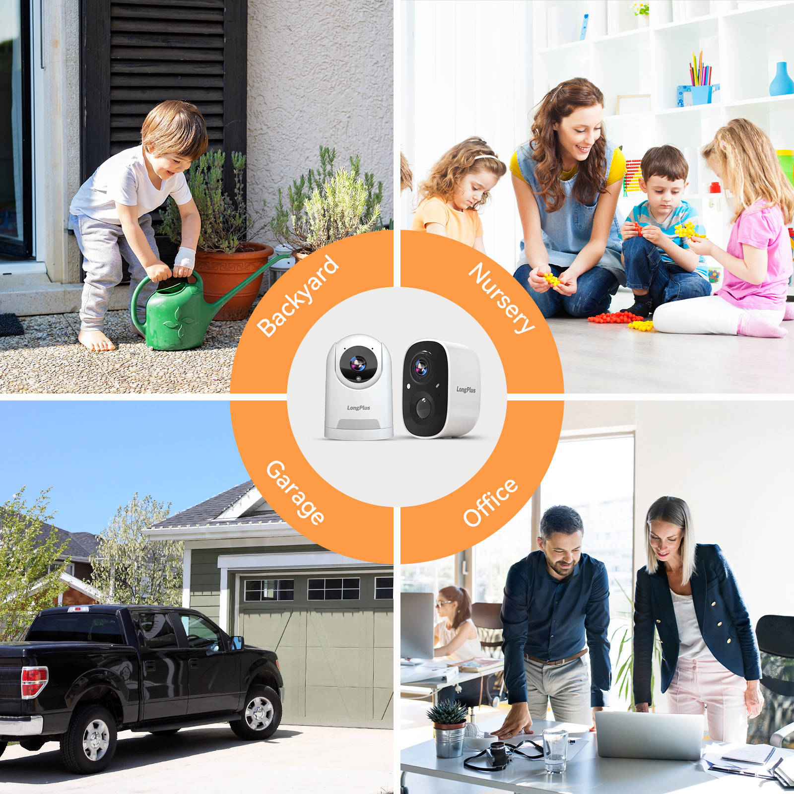 LongPlus® B1 Wi-Fi Security Camera for Home Security (2 Pack)