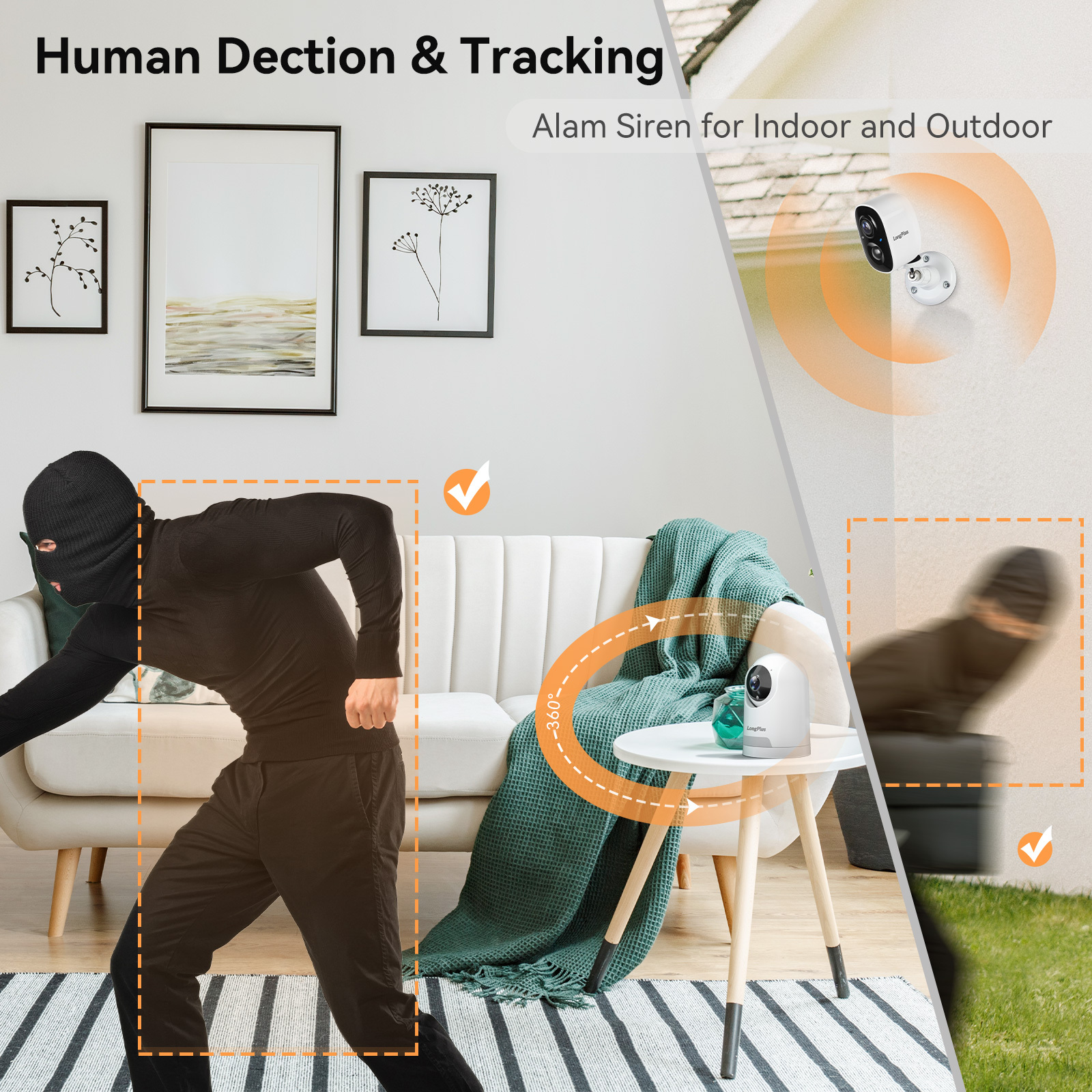 LongPlus® B1 Wi-Fi Security Camera for Home Security (2 Pack)