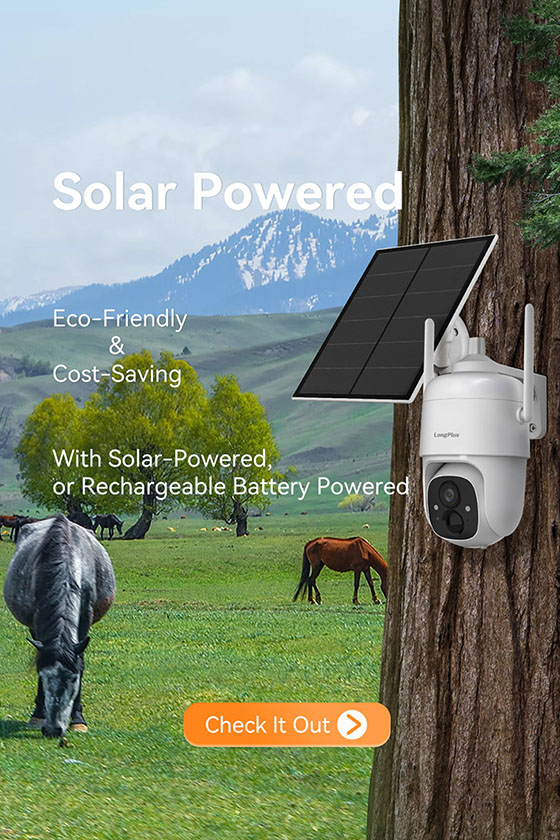 LongPlus X85-S Solar Powered or Rechargeable Battery Pan-Tilt Security Camera for Outdoor