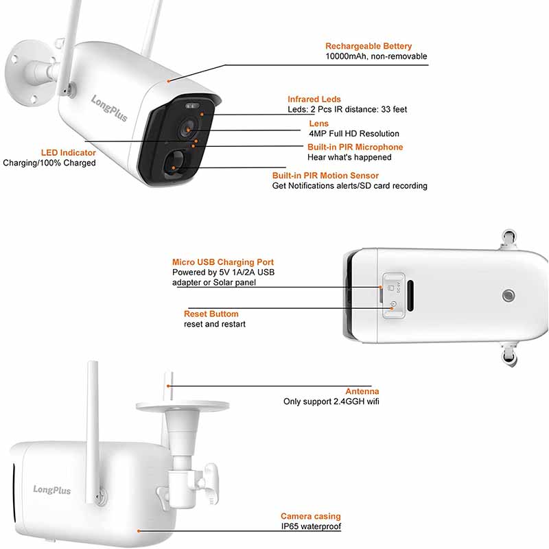 LongPlus X87 2K color night vision security camera outdoor