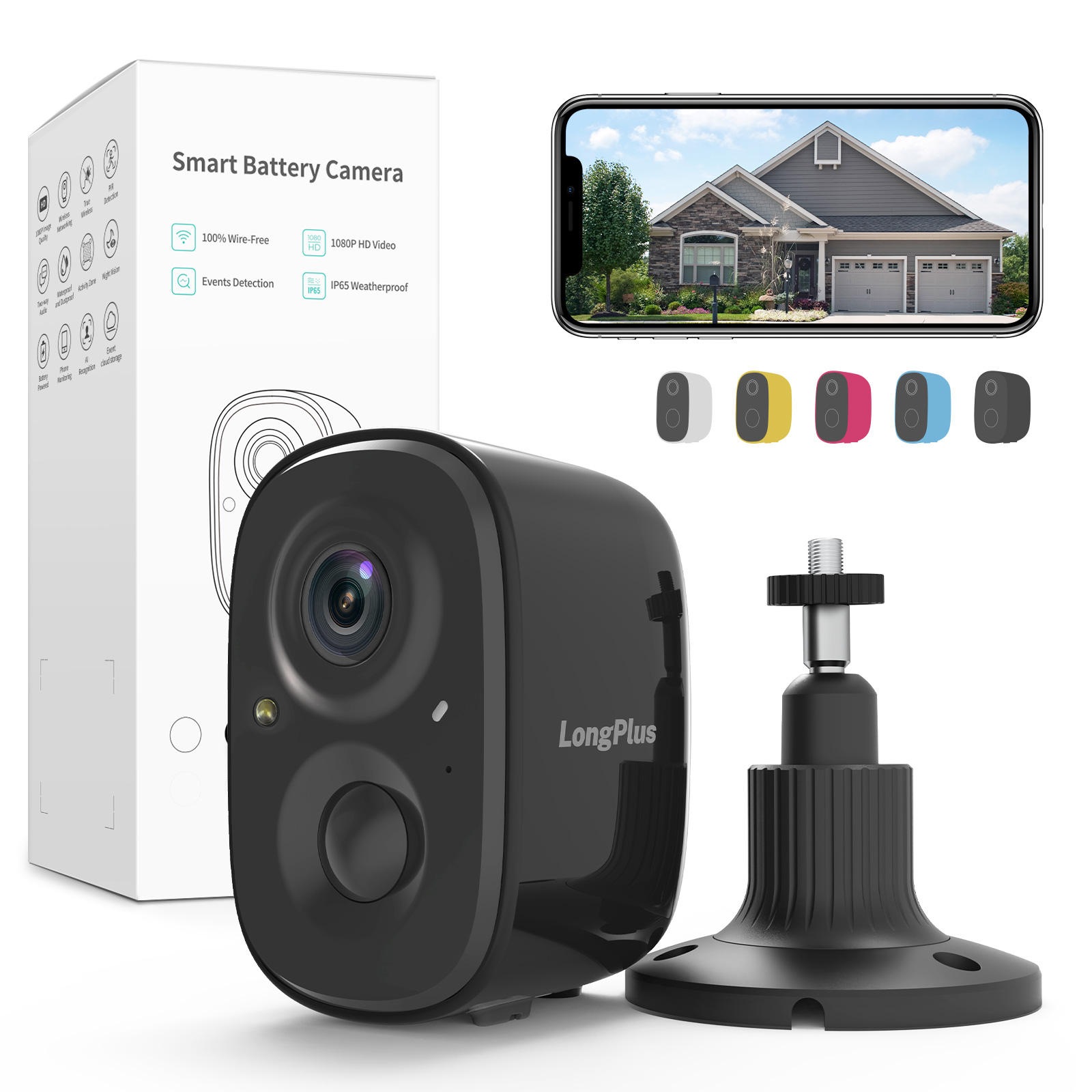 LongPlus Wireless Outdoor Security Camera, Battery Powered Cameras for Home Security （US Only）