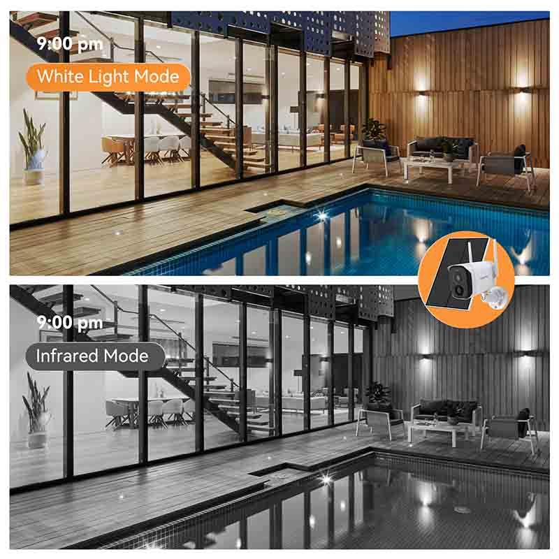 LongPlus X87-S solar panel security camera with color night vision.