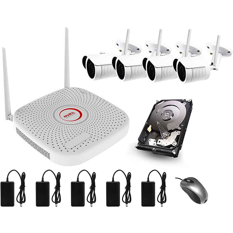 LongPlus Wireless Security Camera System, 8CH Surveillance NVR Kits with 4pcs 1080P IP Cameras for Home Security, Outdoor WiFi Wireless Camera with Night Vision, 1TB HDD, Audio & Video,Plug&Play