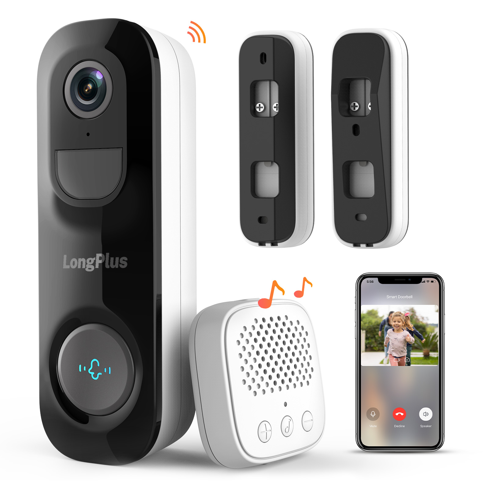2K Wireless Video Doorbell With Chime For Home Security LongPlus®