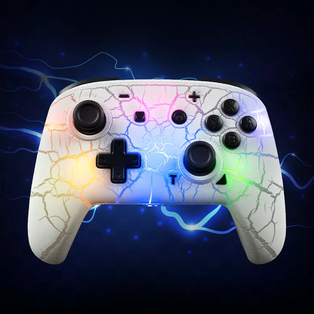 [Q3B1] Ice Cracking Style Wireless Switch Pro Controller Compatible with Switch/Switch OLED with 8 Color LED Lights-88900-图片alt01
