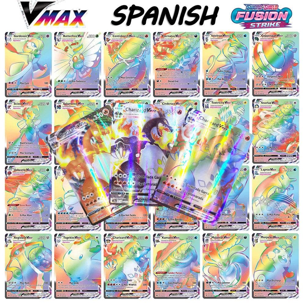 Pokemon Cards in Spanish 2021 New Arrival VMAX Holographic Playing Card Game Castellano Español Children Toy-88900-图片alt01