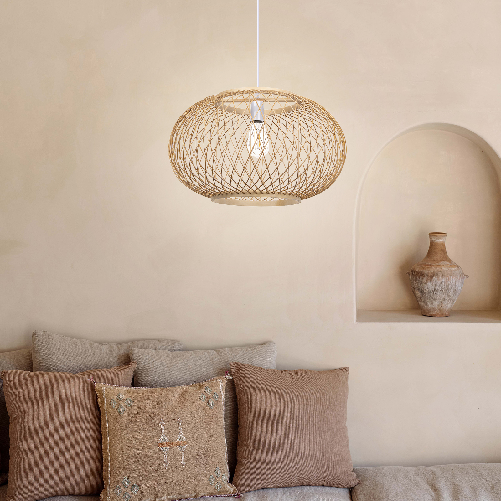 Spherical Modern Rattan Weave Hanging Bedroom Bracket Pendant Lighting