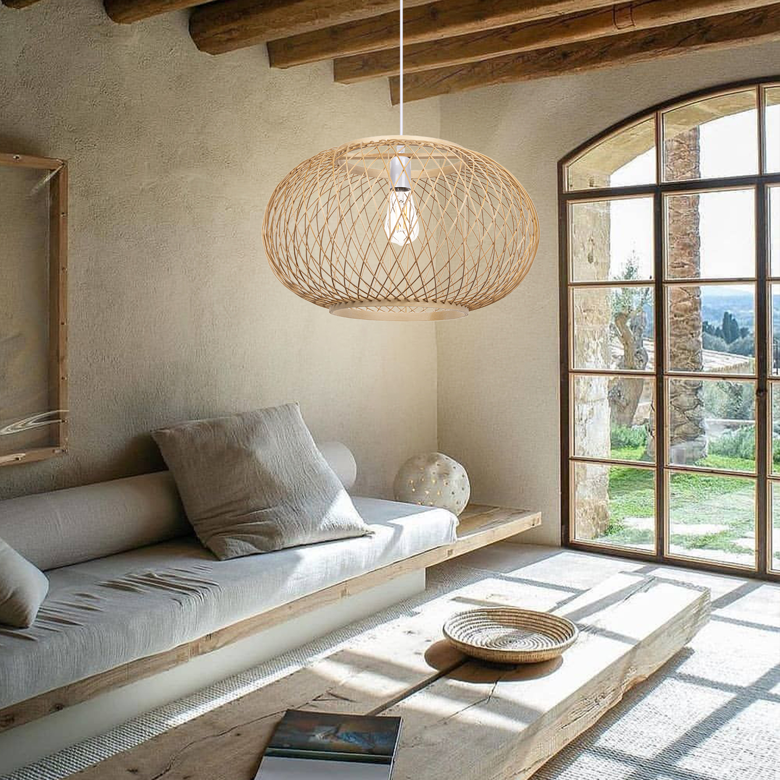Spherical Modern Rattan Weave Hanging Bedroom Bracket Pendant Lighting