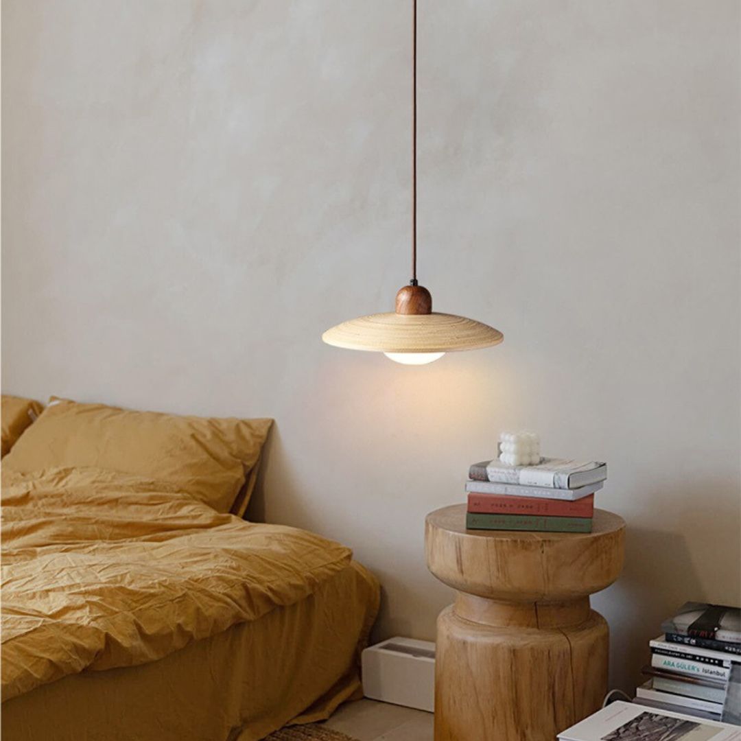 Japanese-style wabi-sabi style retro Nordic solid wood bedside pendant light for bedroom 