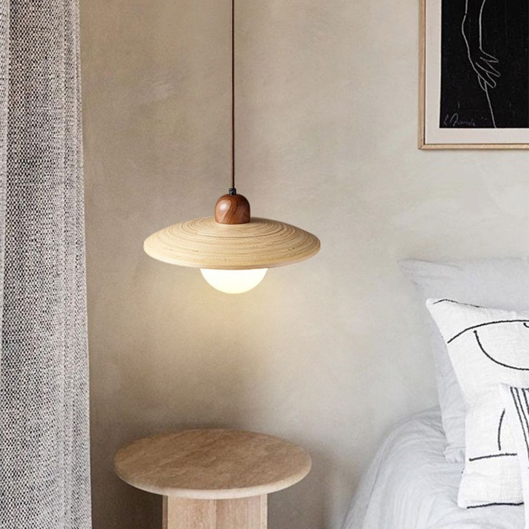 Japanese-style wabi-sabi style retro Nordic solid wood bedside pendant light for bedroom 