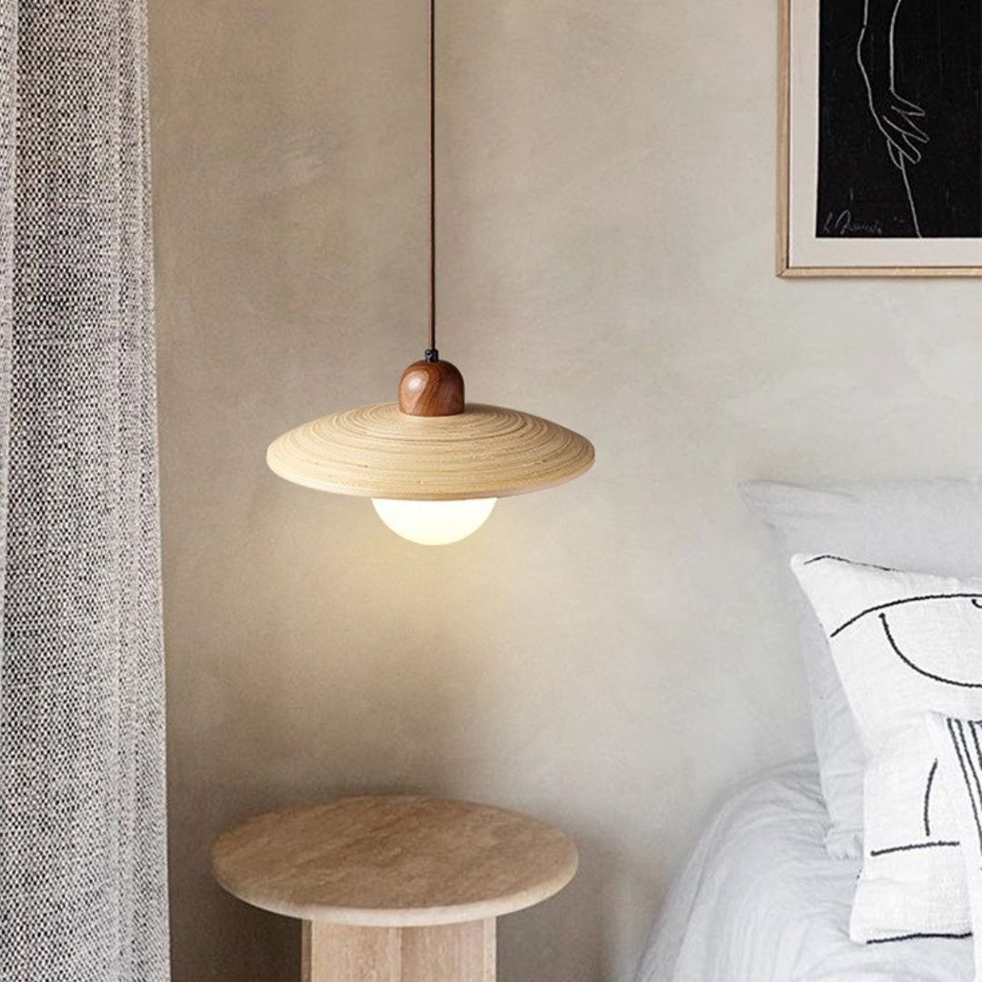 Japanese-style wabi-sabi style retro Nordic solid wood bedside pendant light for bedroom -labpiecesign