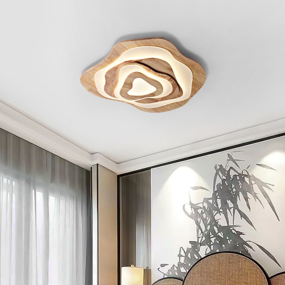 Irregular Flush Mount Solid Wooden Ceiling Light For Living Room