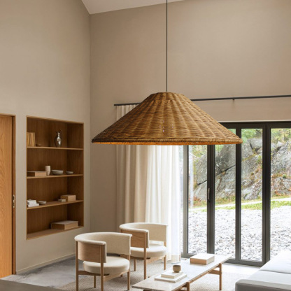 Retro Woven Rattan Cone Umbrella Rattan Pendant Light-labpiecesign