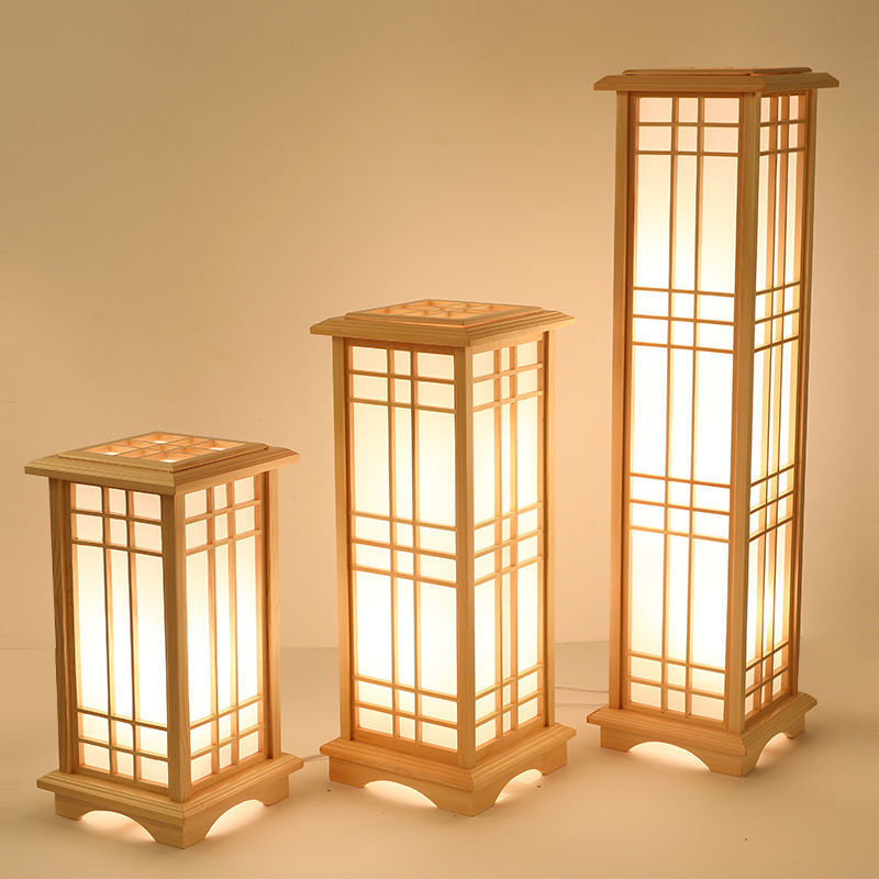 Retro Floor Lamp Rectangular Wooden Tatami Table Lamp For Bedroom